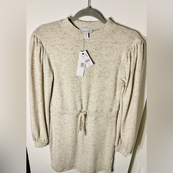 TopShop Womens Crew Neck Long Sleeves Textured Pattern Bodycon Dress Tan Combo - Picture 5 of 8